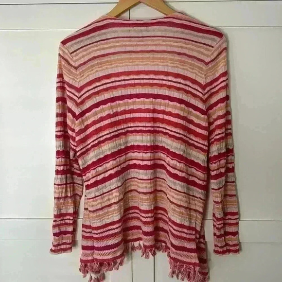 Chico's Knit Sweater Cardigan Open Front Waterfall Fringe Edge Chico's Size 2 - Picture 11 of 13